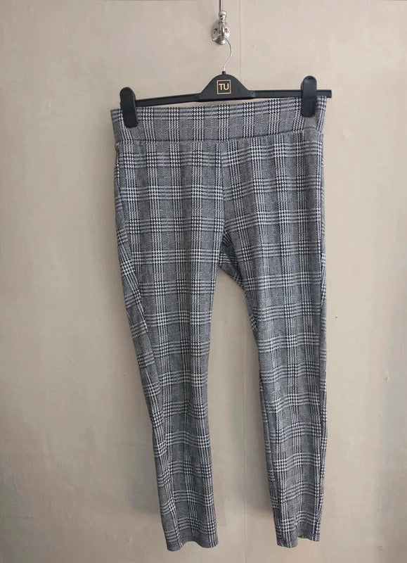 George Grey Checked High-Waisted Stretchy Skinny Trousers / Leggings Size 14