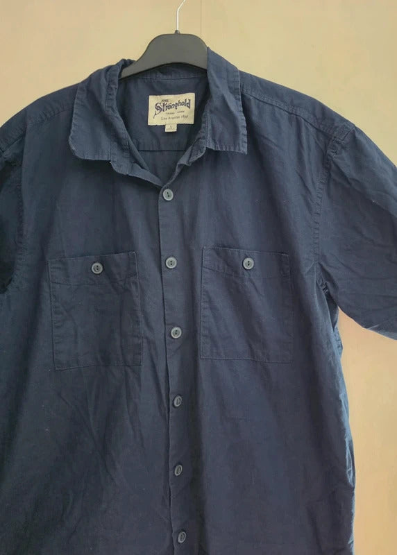 Primark The Stronghold Navy Short Sleeve Cotton Shirt Size Large