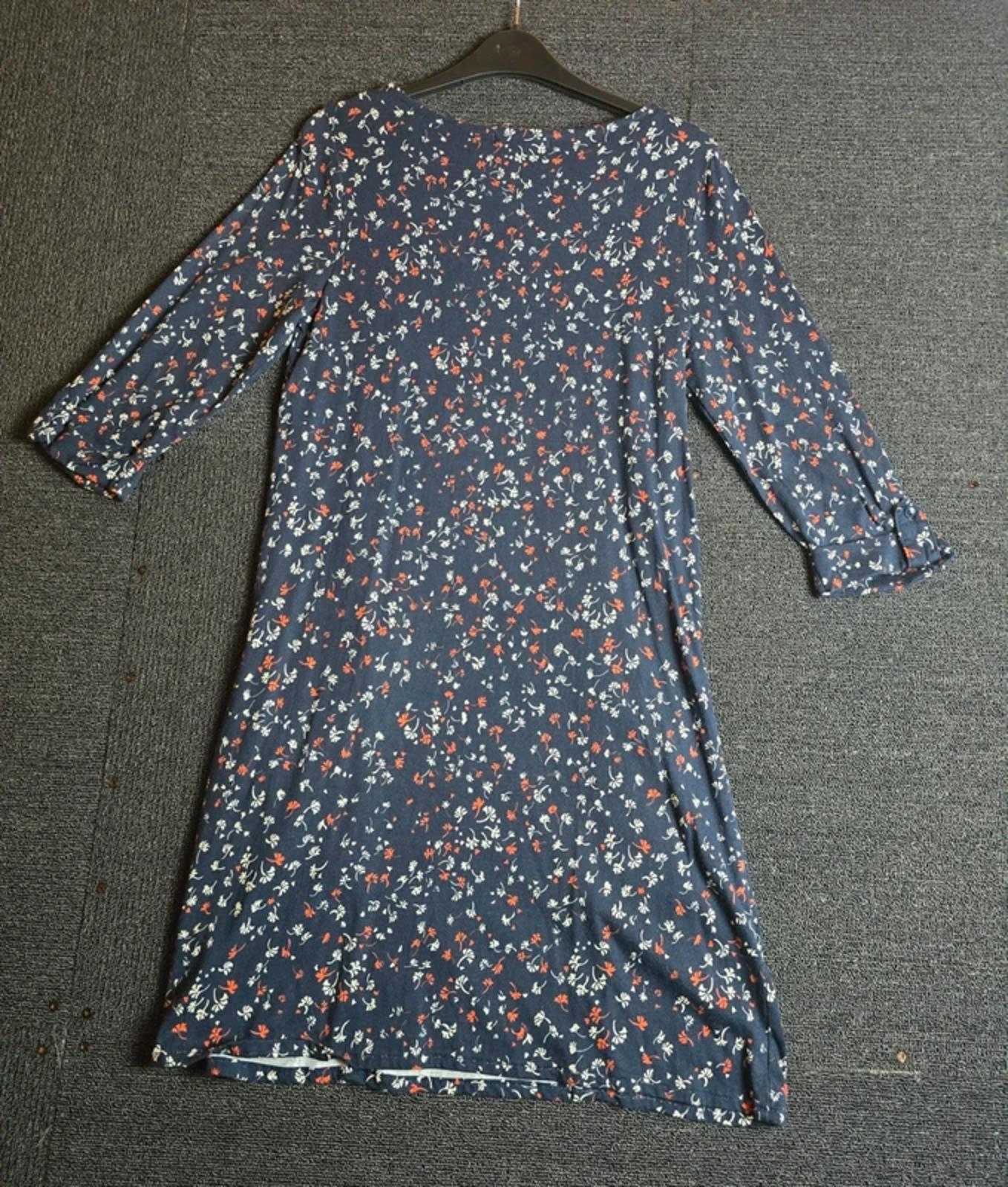 WoolOvers Navy Floral Knee Length Dress XS Size 6-8 Pockets Everyday