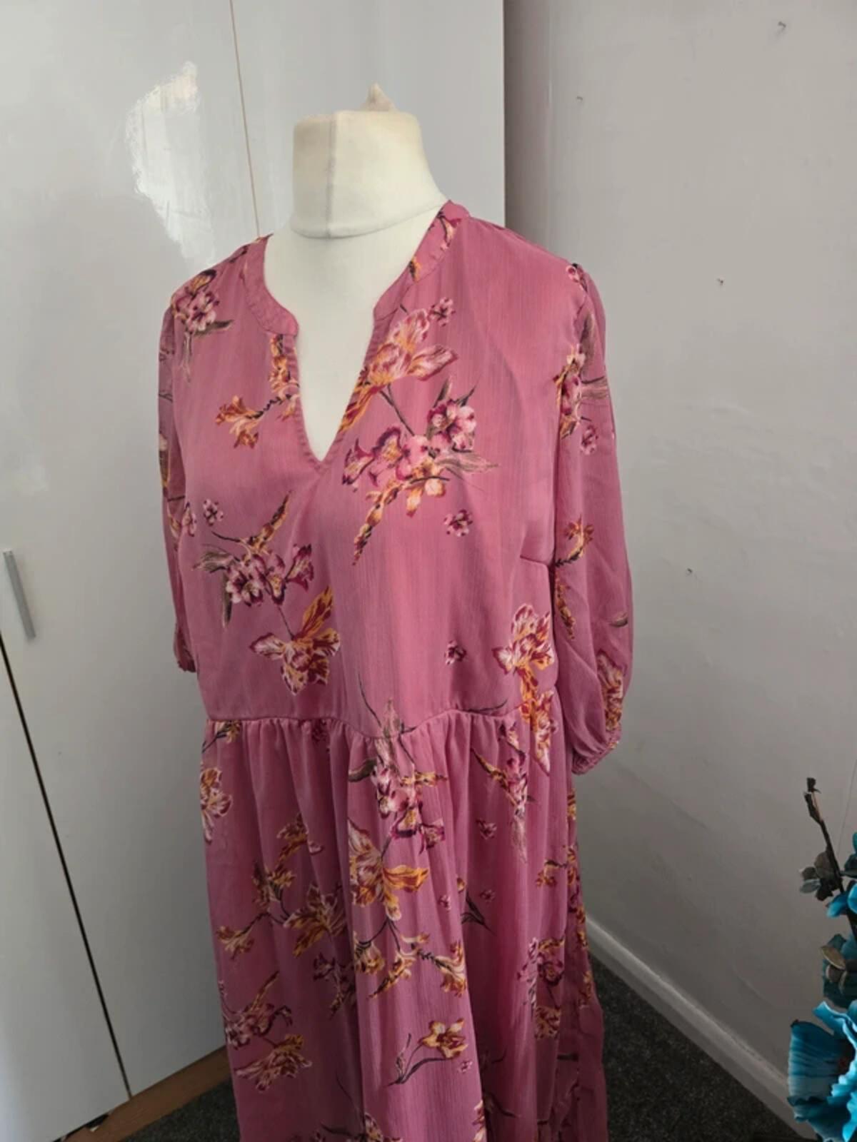 Bonmarché Pink Floral Midi Maxi Dress Size 18
