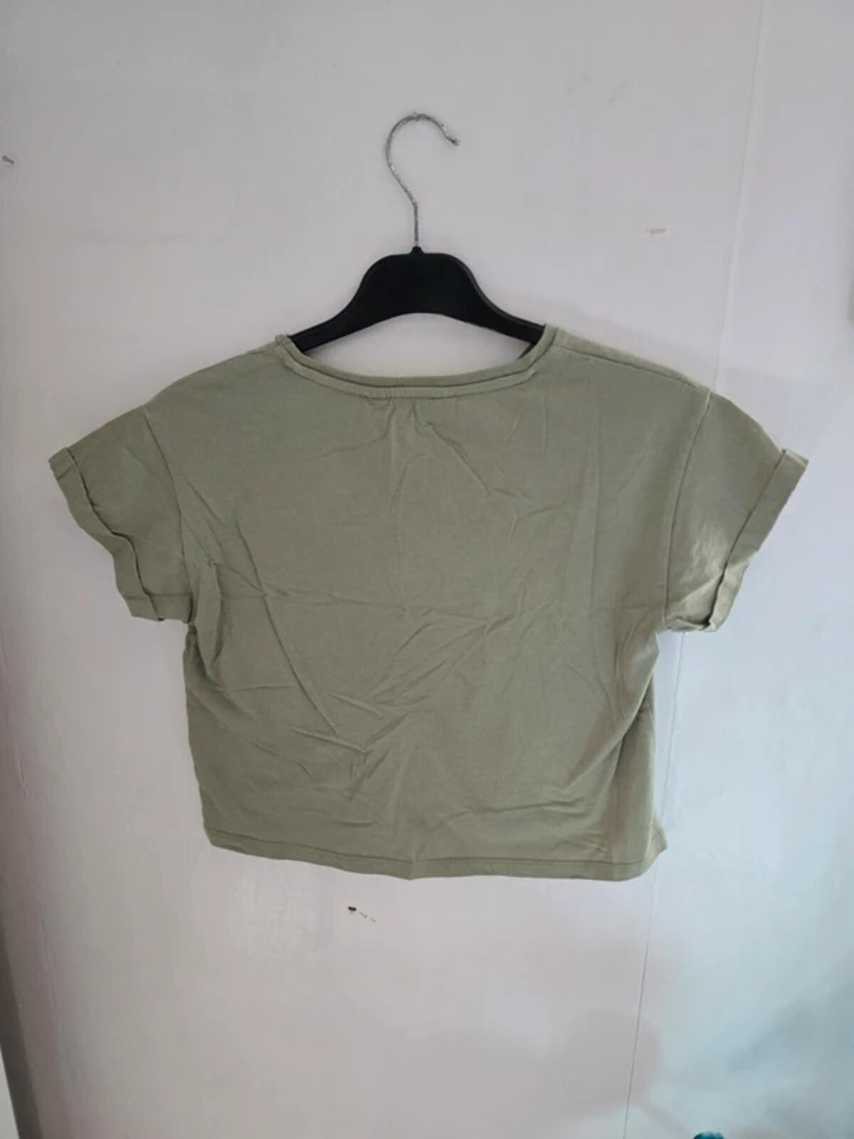 H&M Girls Khaki Green Cropped Short-Sleeved T-Shirt Size Age 10-12 Years