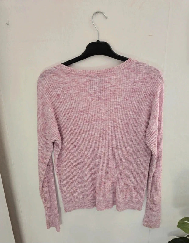 Abercrombie and Fitch Pale Pink V Neck Cotton Knit Jumper Small