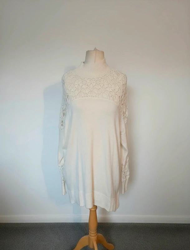 Phase Eight Cream Crochet Lace High Neck Jumper Dress  L Size 16