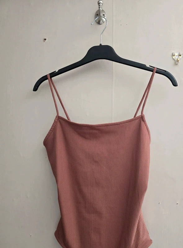 Primark Dusky Pink Sleeveless Ribbed Bodycon Bodysuit Size 10-12