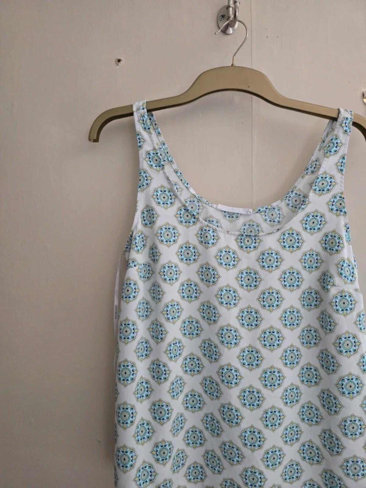 Primark White & Green Patterned Vest Top Relaxed Fit Size 14