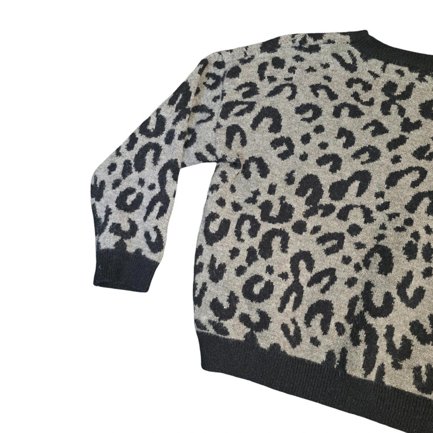 Qed London Animal Print Jumper Grey & Black Size 10/12 Statement Knit