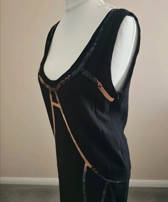 Y2K Vintage Diesel Black Bronze Sequin A-Line Party Dress Size M