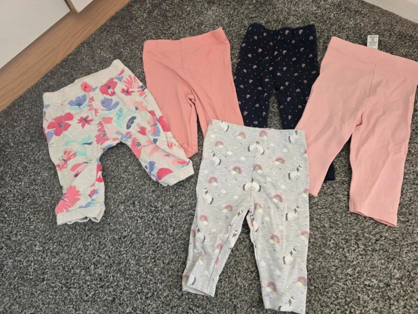 Bundle of 5 Girls Cotton Blend Leggings 3-6 Months