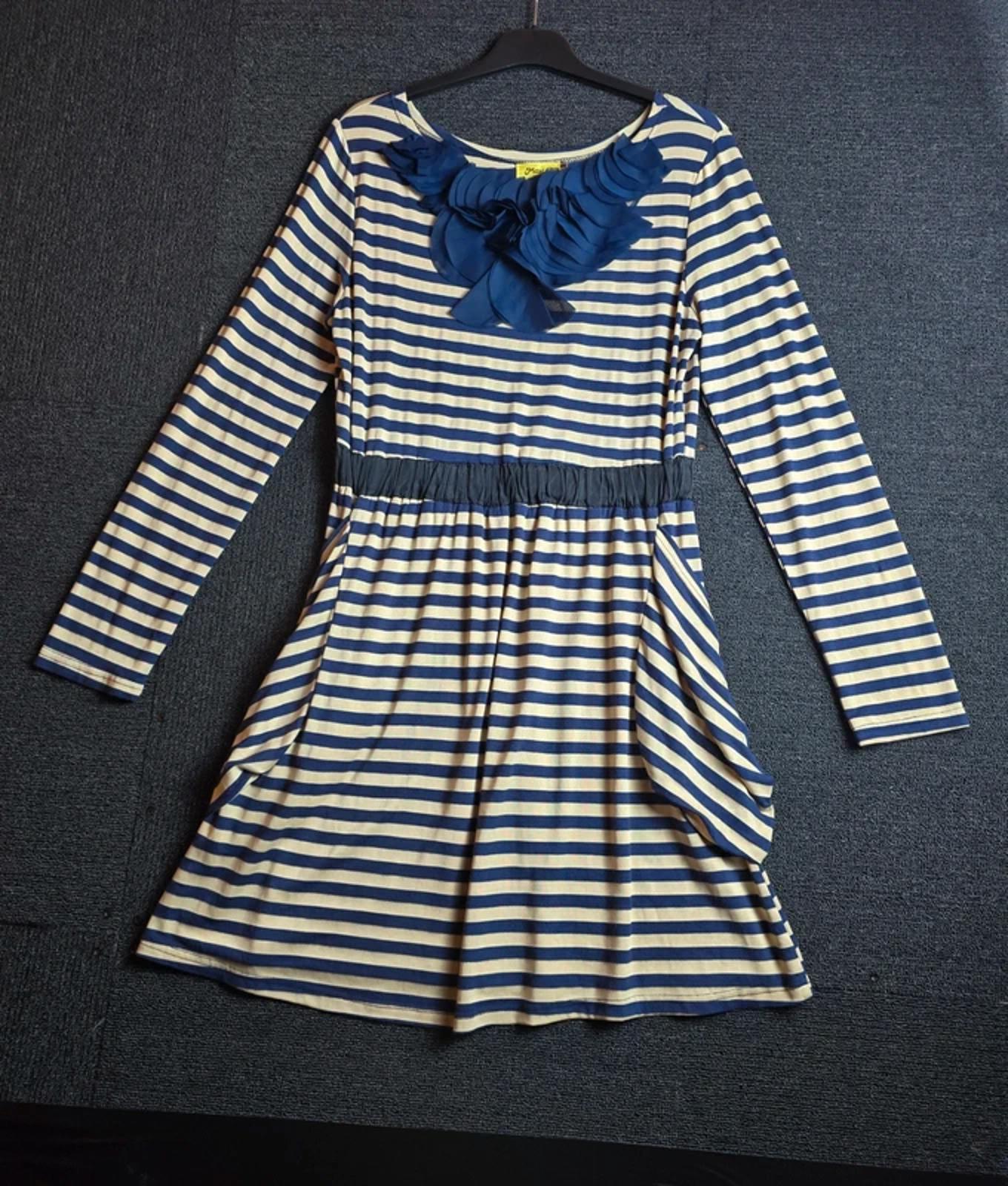 Navy & Cream Dress Size 12 Causal Striped Max C