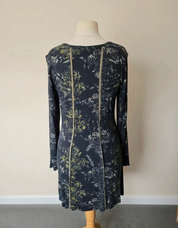 Yest Black, Yellow & Grey Patterned Bodycon Tunic Dress – Size Small (Size 10–12)