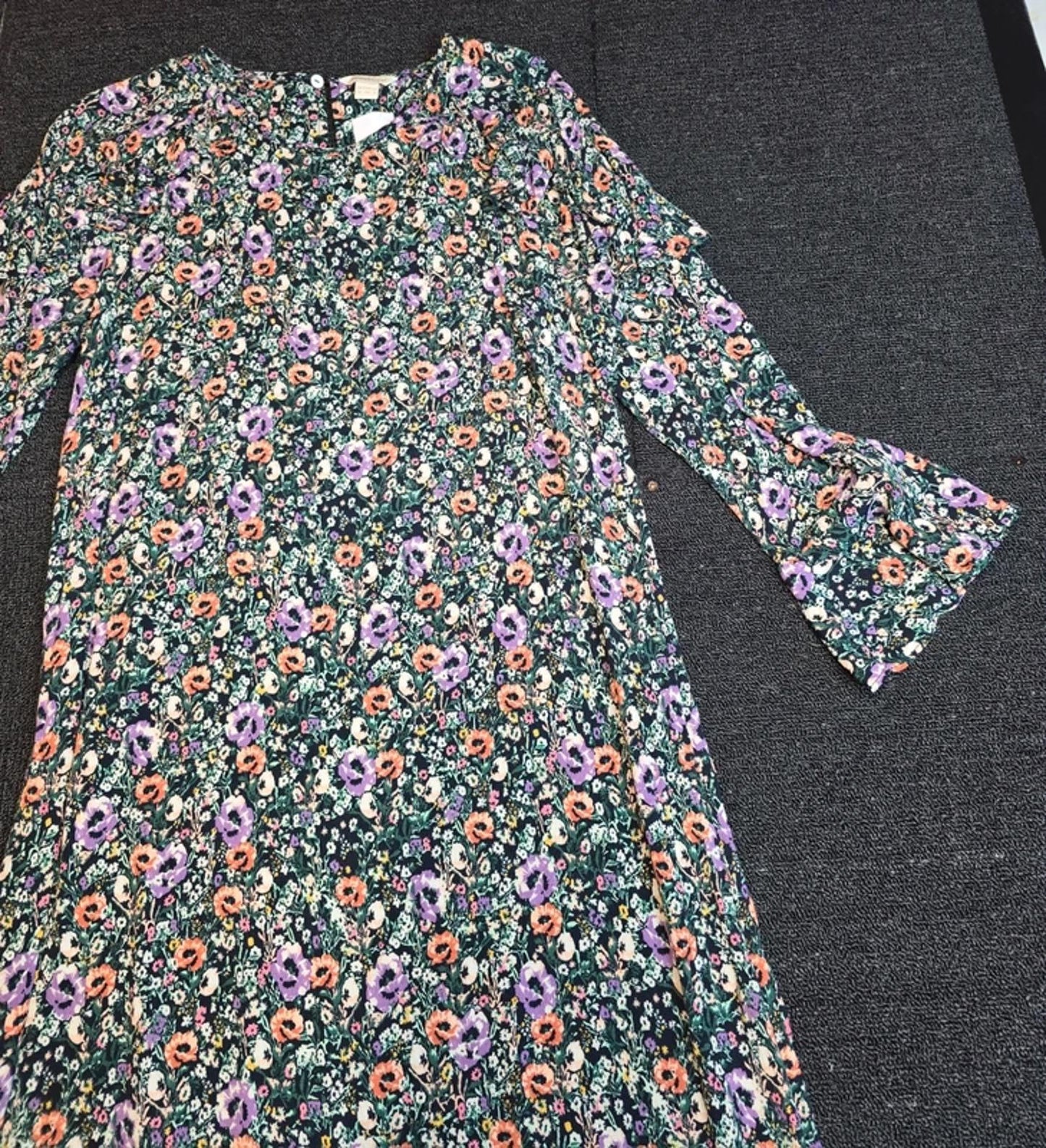 Monsoon Floral Dress Multicolour Size 12 Frill Detail Knee Length