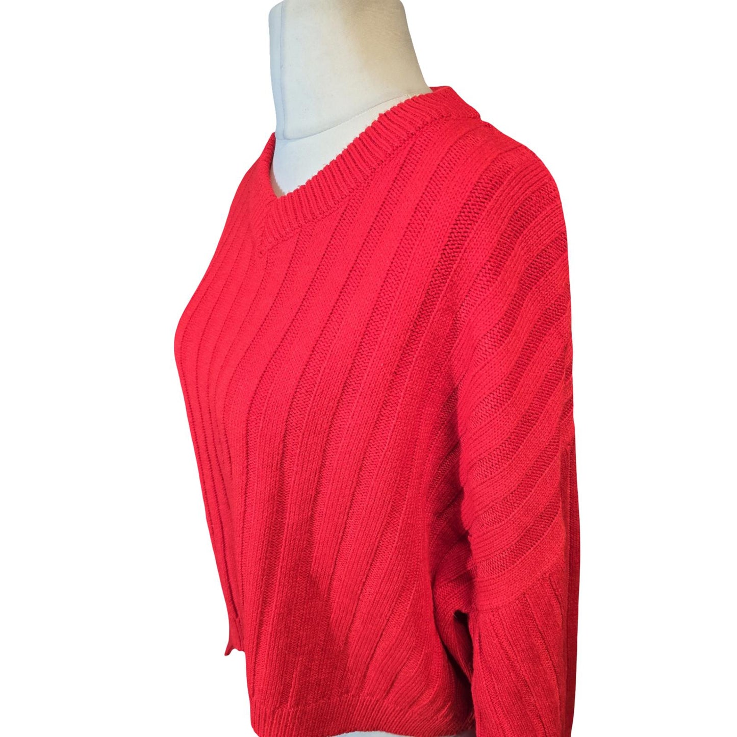 Topshop Red Oversized Ribbed Knit Jumper – V Neck – Size 16