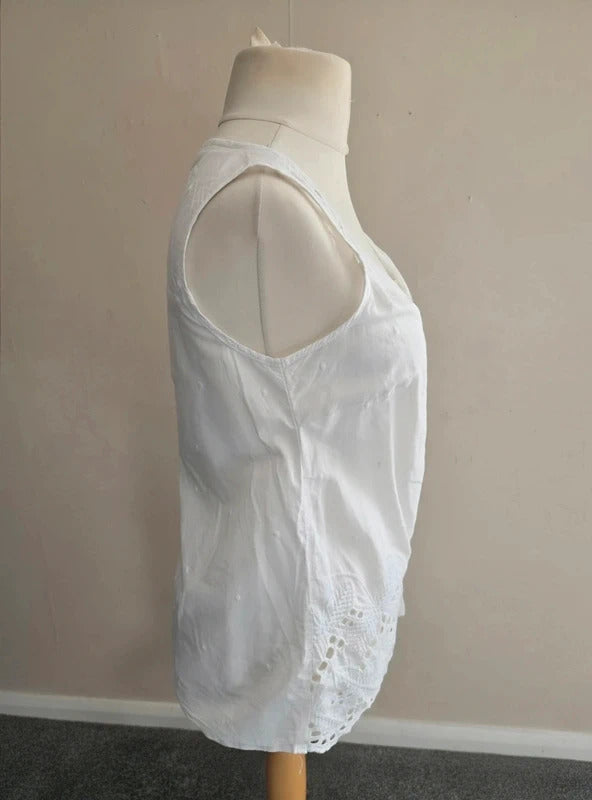 F&F White Broderie Anglaise Button-Up Cotton Vest Top Size 10
