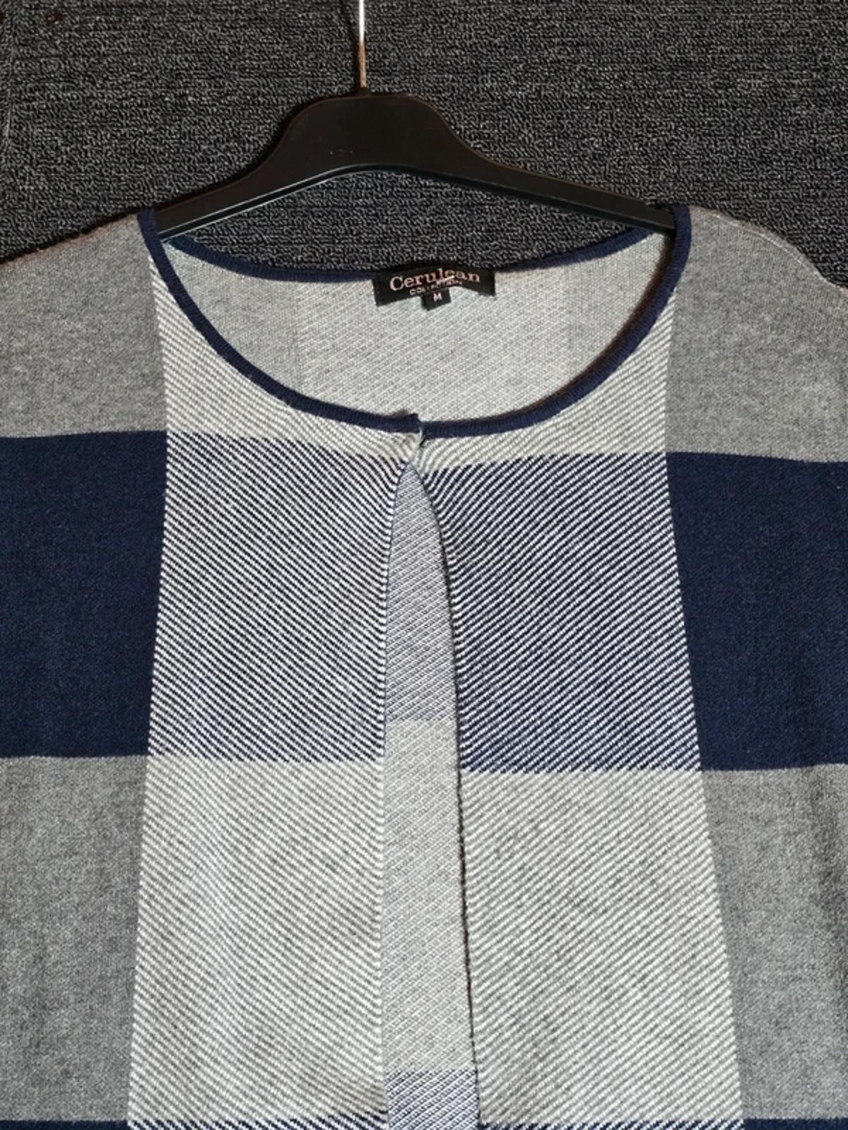 Cerulean Collection Navy Grey Checked Cardigan UK Size 12-14 Knit One Button