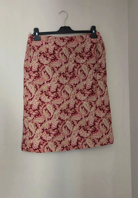 Boden Burgundy Red & Beige Paisley Cord A-Line Skirt Size 12R
