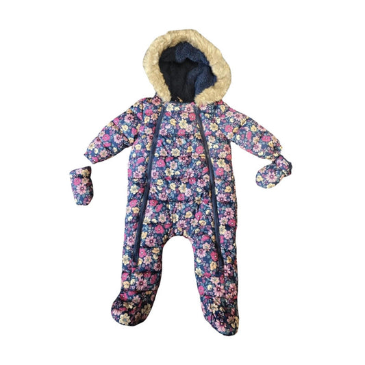 F&F Snowsuit Multicoloured Floral Size 6–9 Months Hooded Winter Wear