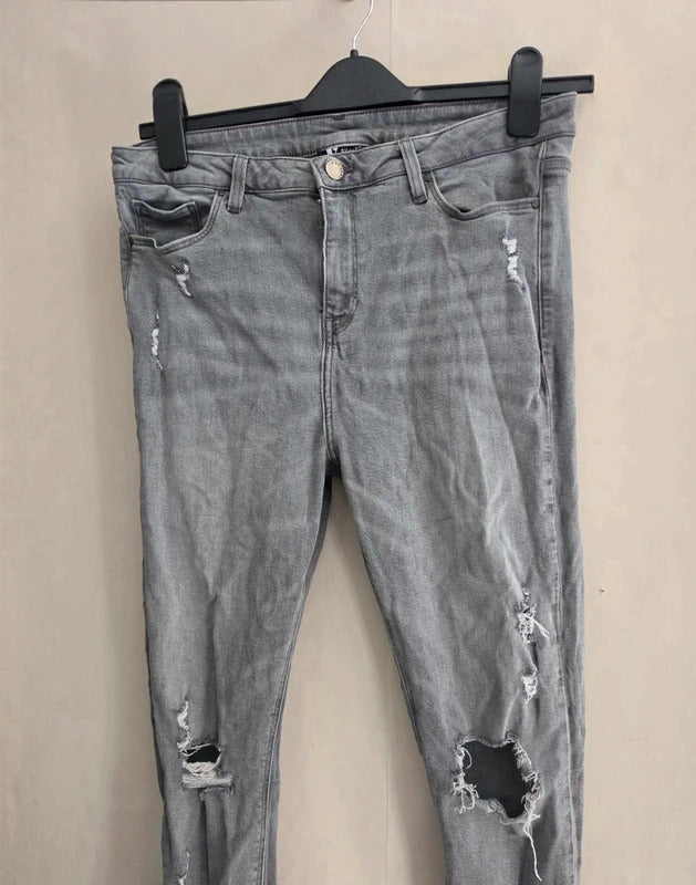 Very Grey Distressed Ripped Skinny Jeans Size 14