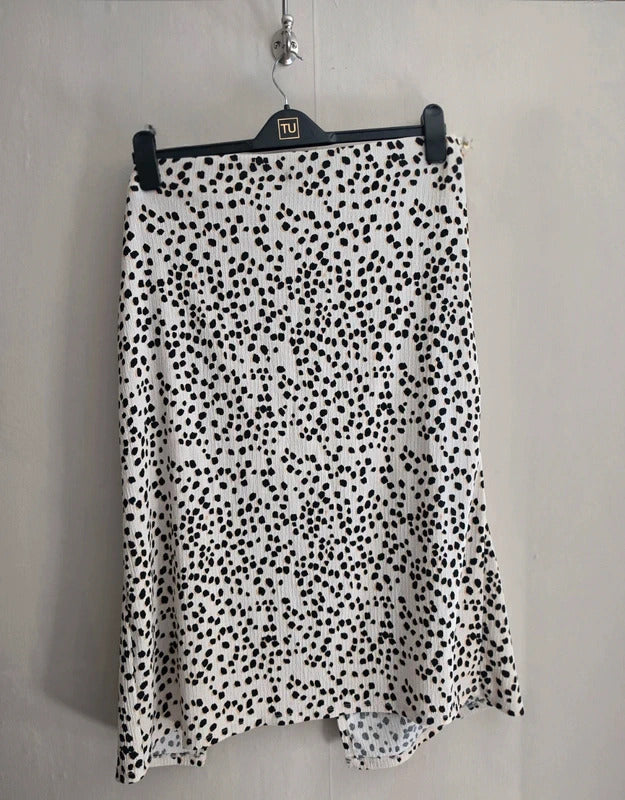 George Cream & Black Animal Print Ruched Front Front-Slit Midi Skirt Size 20