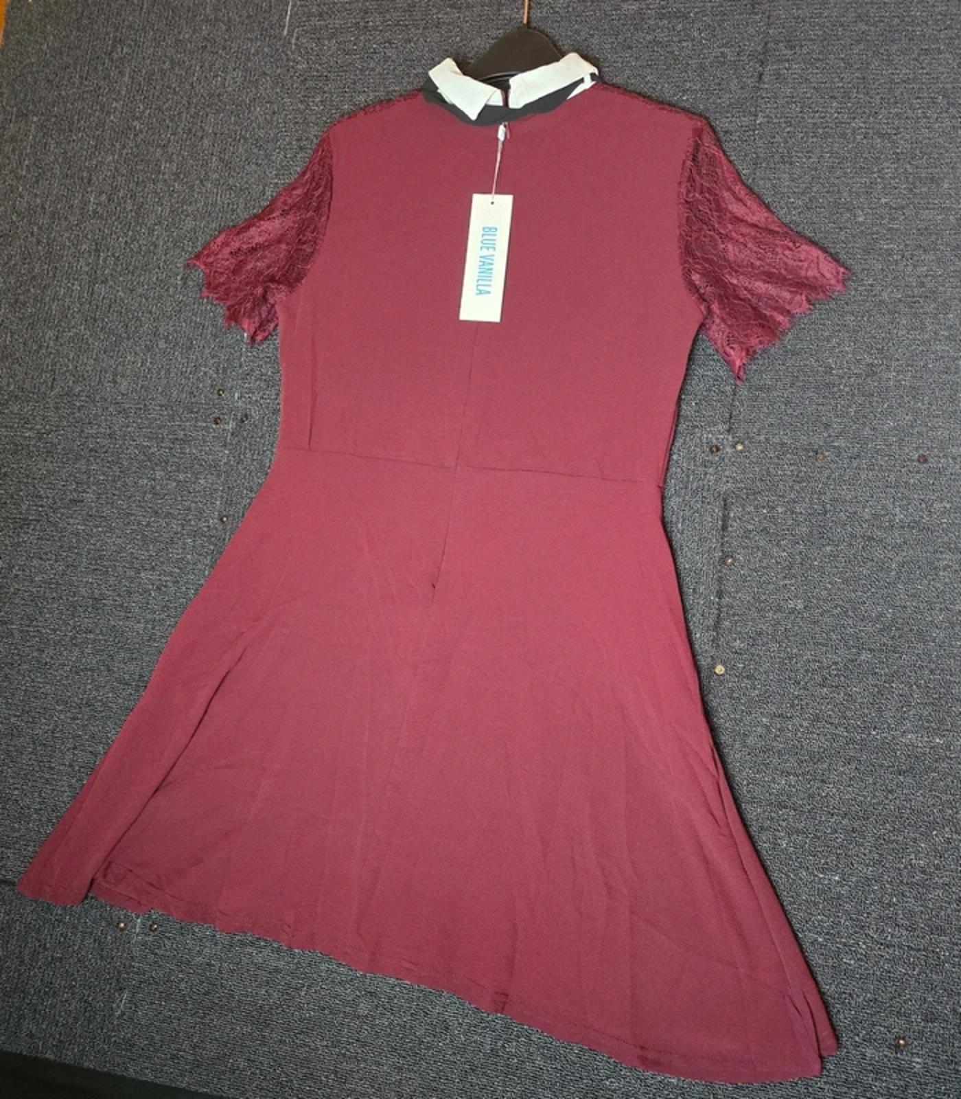 Blue Vanilla Dress Burgundy Size 12 Lace Collar Work Occasion NWT