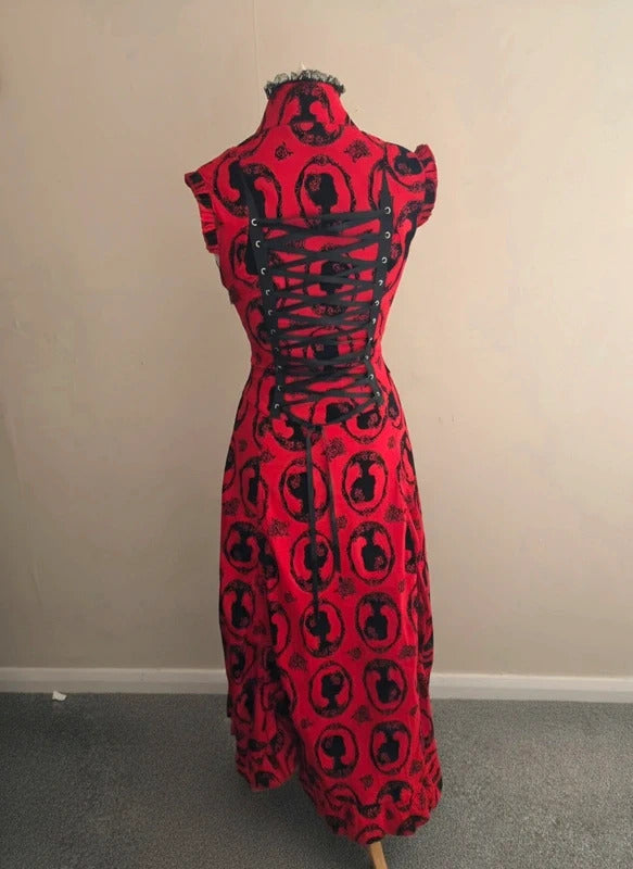 Jawbreaker Red & Black Gothic Cameo Silhouette Midi Dress Punk