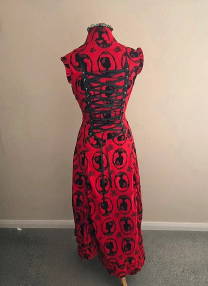 Jawbreaker Red & Black Gothic Cameo Silhouette Midi Dress Punk