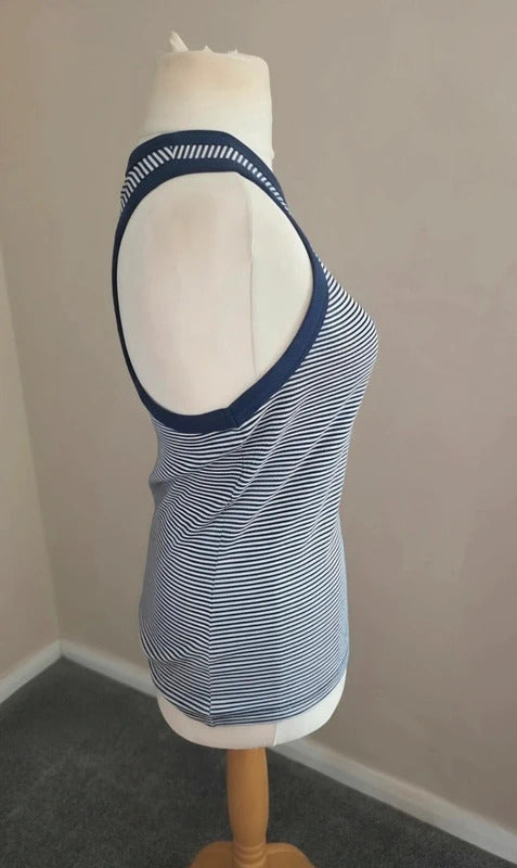 Matalan Navy & White Striped Fitted Vest Top Size 16