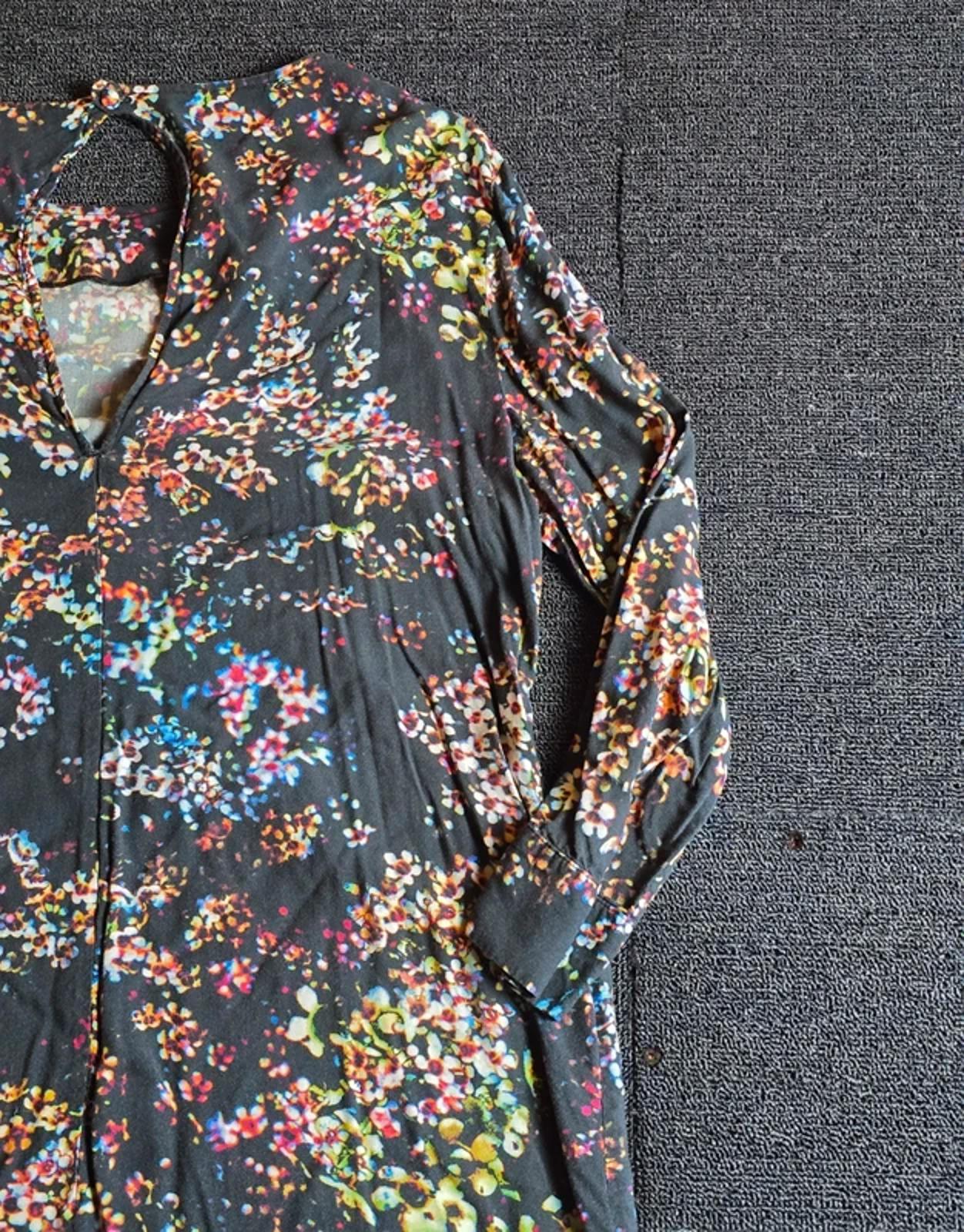 & Other Stories Black Floral Mini Dress UK Size 10 ¾ Sleeve Keyhole Back