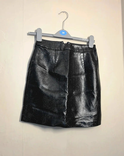 New Look Black Faux Leather Snakeskin Mini Skirt Size 6