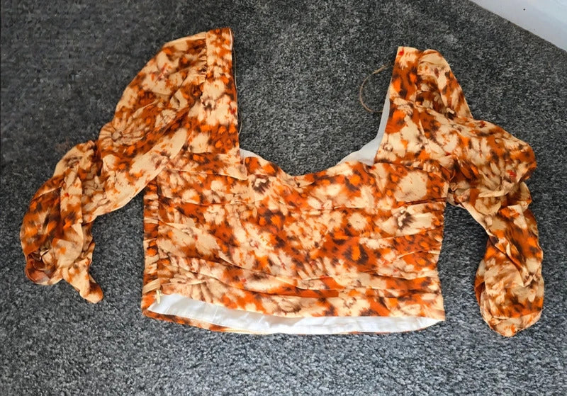 Zara Orange Patterned Ruched Crop Top Size S Fits Size 8-10