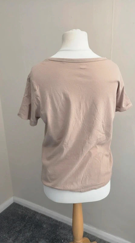 F&F Beige Short Sleeve Relaxed Fit Cotton T-Shirt Size 14