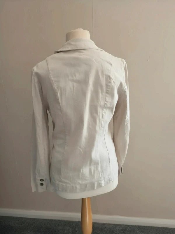 Per Una M&S Cream Linen Blend Tailored Unlined Smart Summer Blazer Size 14