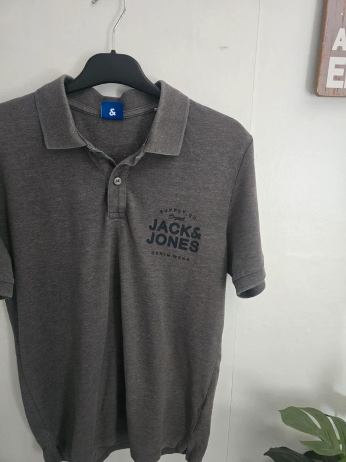 Jack & Jones Mens Grey Marl Polo Shirt Size M