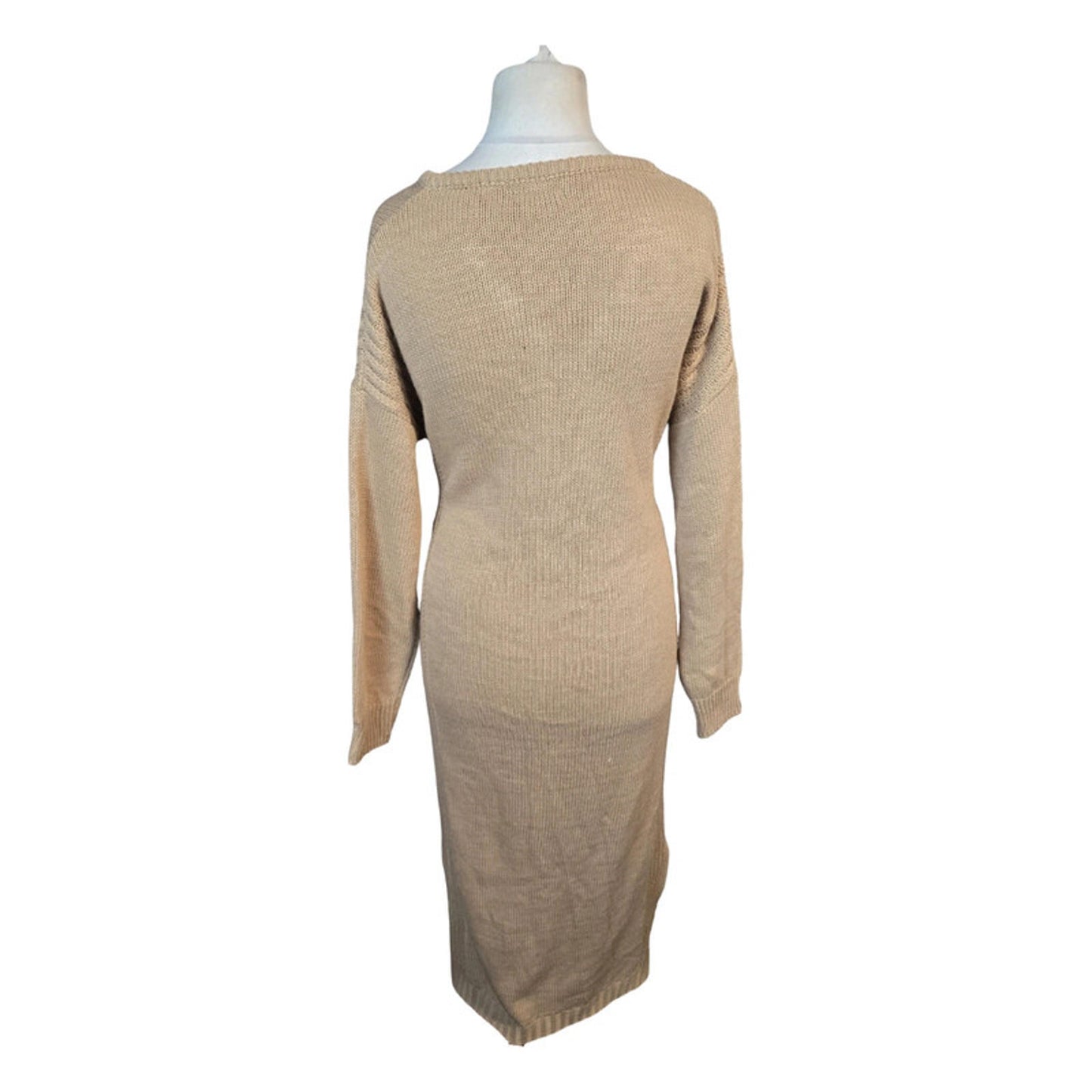 Boohoo Beige Knitted Midi Jumper Dress Size 12 Belted Cosy Winter
