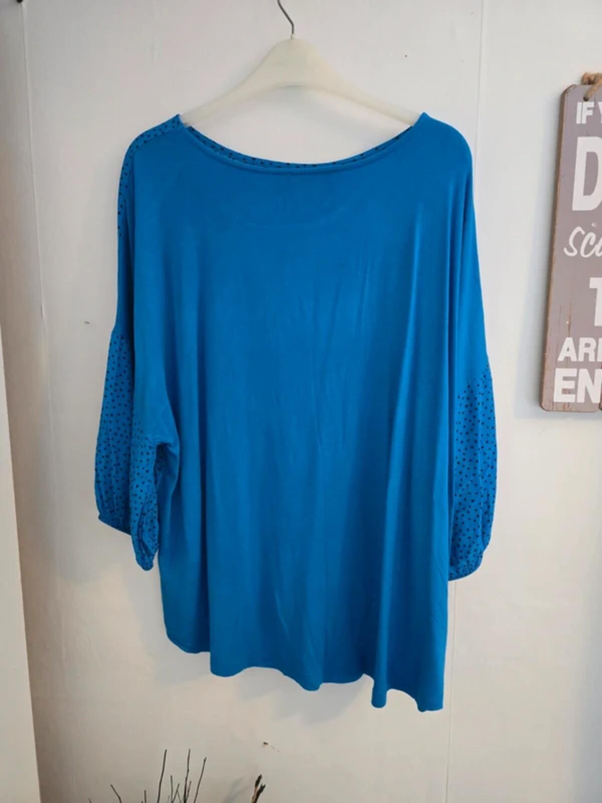 F&F Blue Polka Dot 3/4 Sleeve Relaxed Top Size 20
