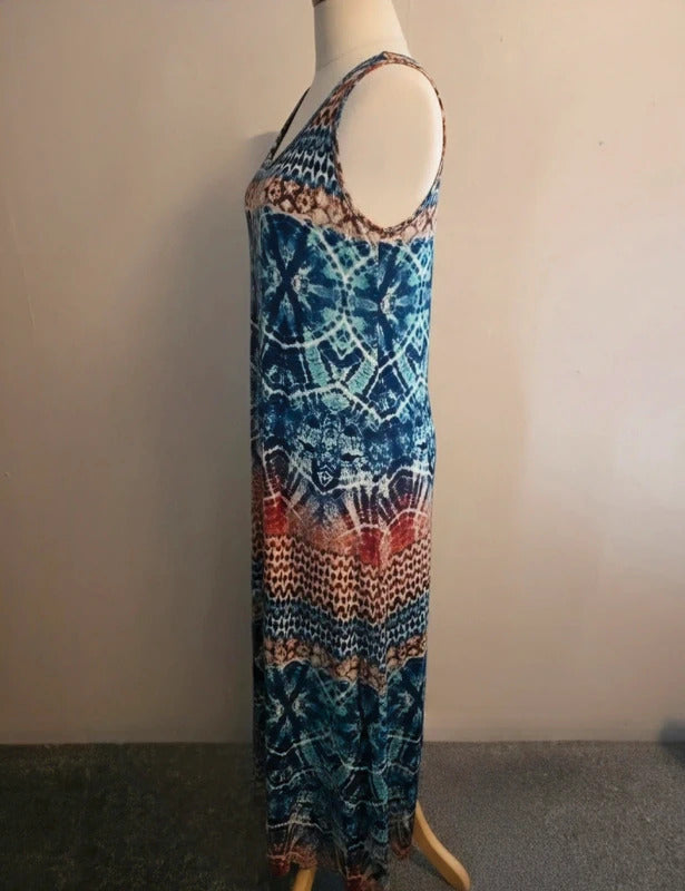 Wallis Blue Multicoloured Patterned Sleeveless Bodycon Maxi Dress Size 14