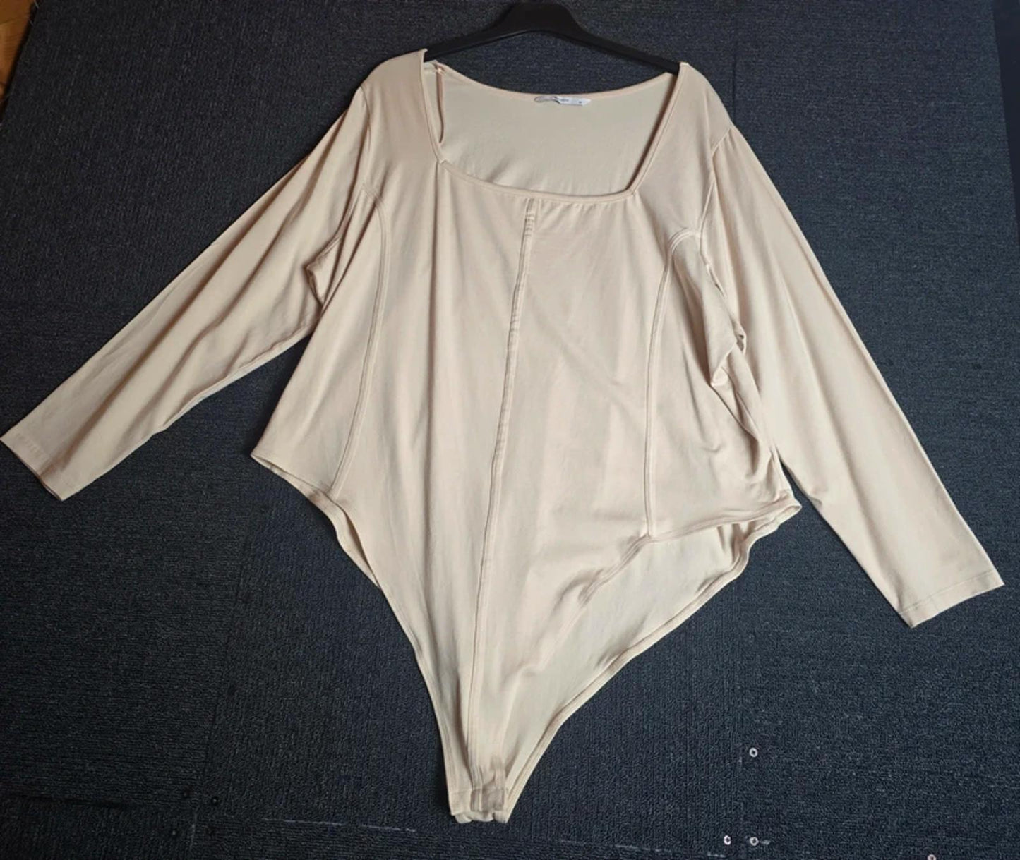 Tu Beige Square Neck Bodysuit Size 26 Long Sleeved Cotton Blend