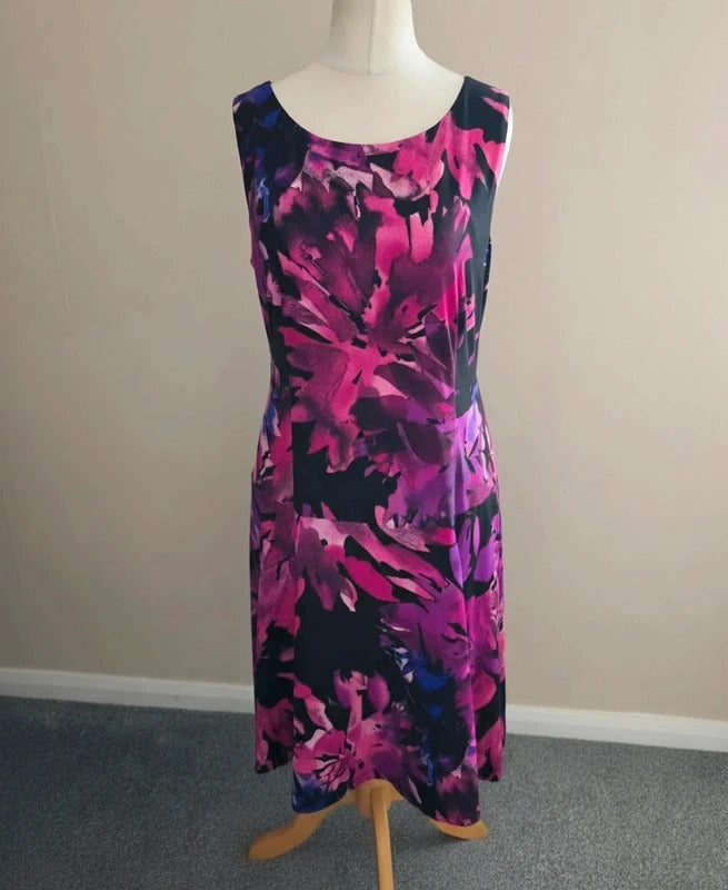 Connected Apparel Pink, Purple & Black Abstract Floral Sleeveless Dress Size 12
