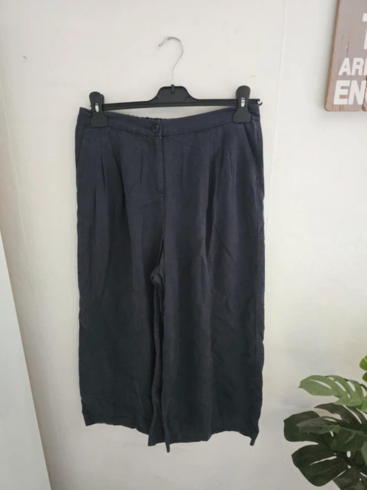 Laura Ashley Navy Tencel High Waisted Cropped Flared Trousers Size 10
