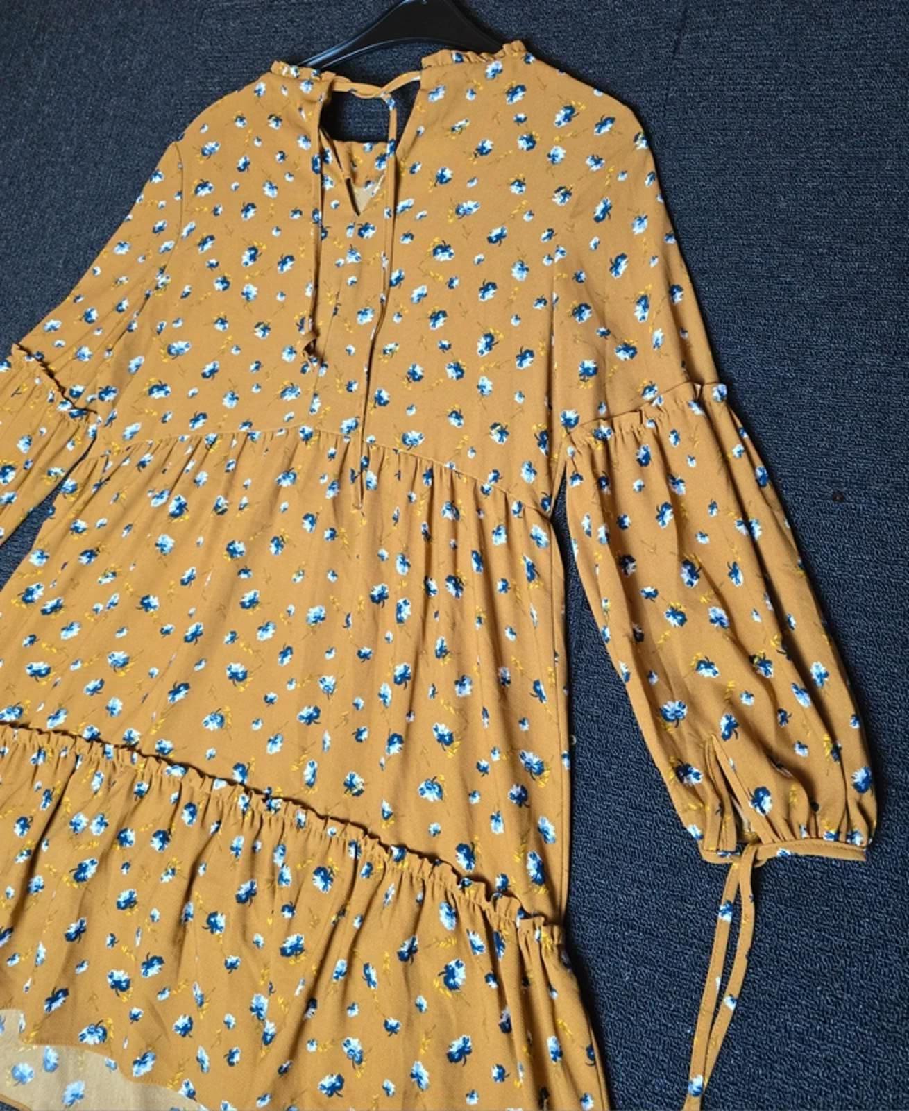 George Mustard Floral Midi Dress Size 12 Long Sleeve Floaty Style