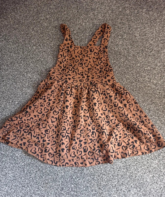 George Girls Brown & Black Heart Print Pinafore Dress – Age 3–4 Years