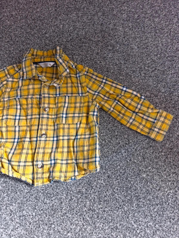 M&Co Baby Yellow & Navy Checked Long Sleeve Cotton Flannel Shirt 6-9 Months