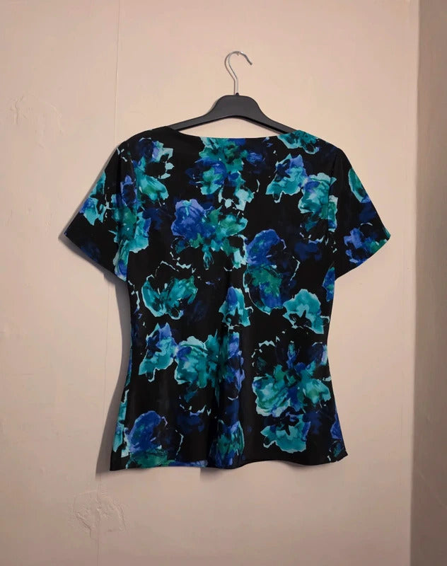 Jacques Vert Black Green & Purple Floral Blouse Size 10