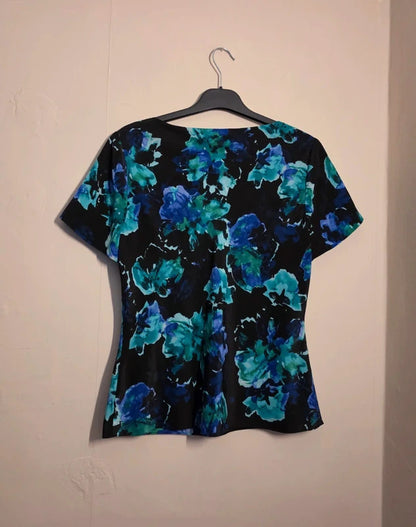 Jacques Vert Black Green & Purple Floral Blouse Size 10