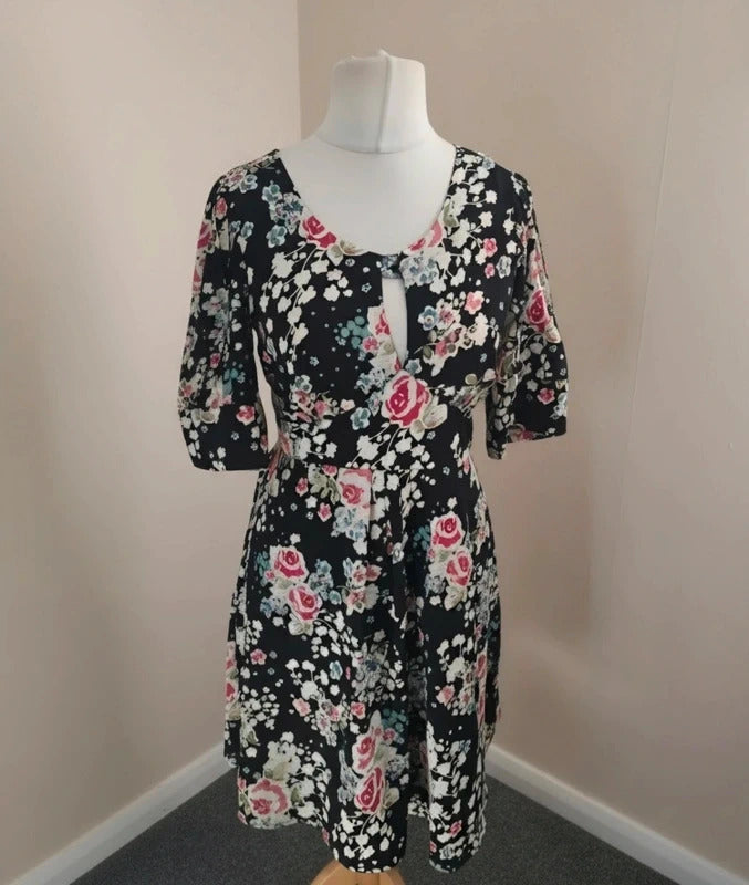 Monsoon Fusion Y2K Black Floral Cut Out Dress Size 12