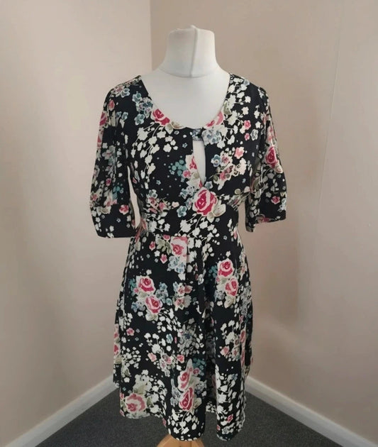 Monsoon Fusion Y2K Black Floral Cut Out Dress Size 12
