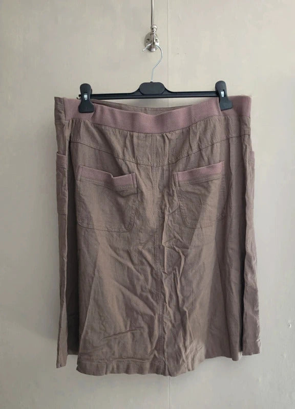 Damart Beige Linen Blend Knee Length Drawstring Skirt Size 20