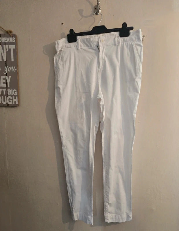 Tu White High Waisted Cotton Slim Leg Chino Trousers Jeans Size UK 14