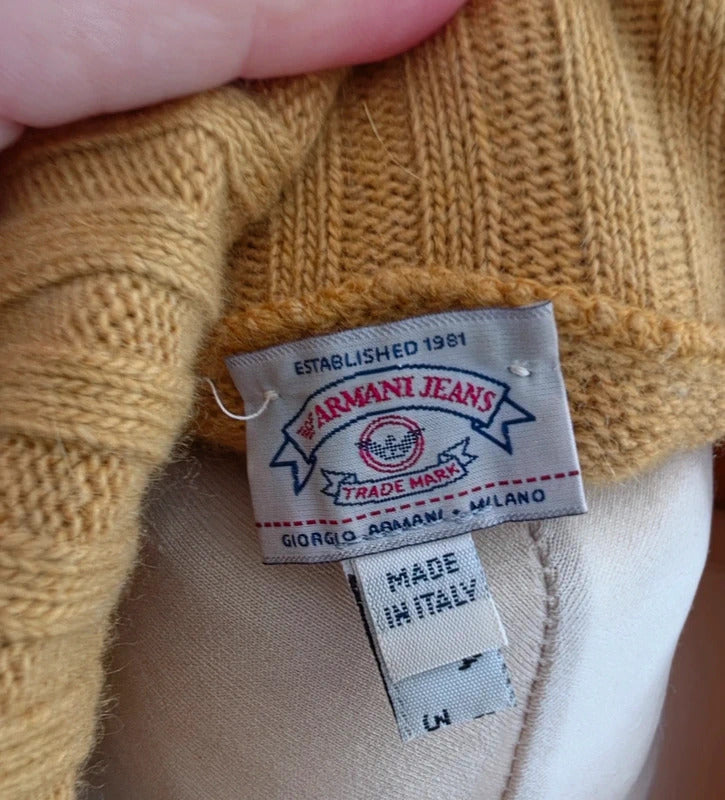 Vintage Armani Jeans Mustard Yellow Angora Wool Knit Jumper Made in Italy