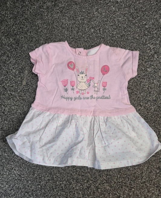 Babytown Baby Girls Pink Bunny "Happy Girls Are The Prettiest" T-Shirt Dress 3-6 Months