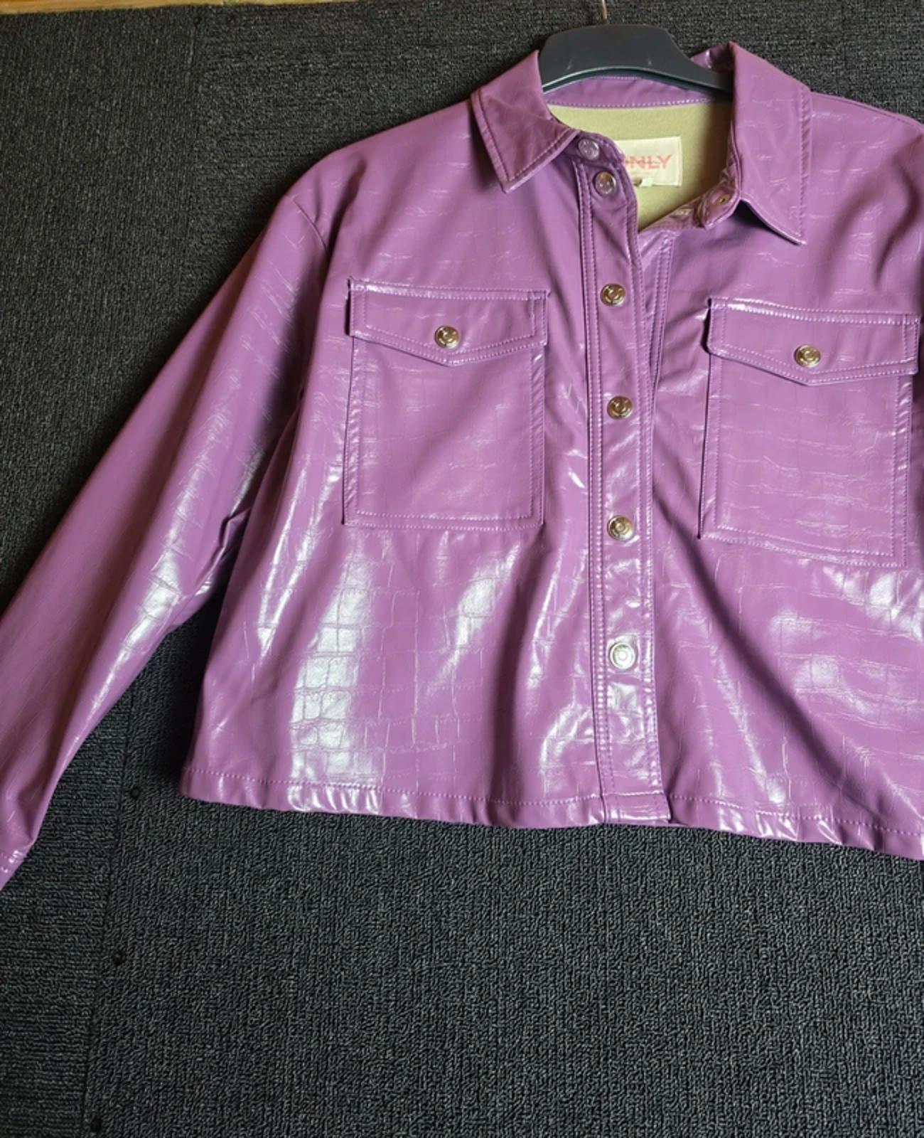 ONLY Faux Leather Jacket Lilac M Size 12-14 Boxy Cropped Fit Causal